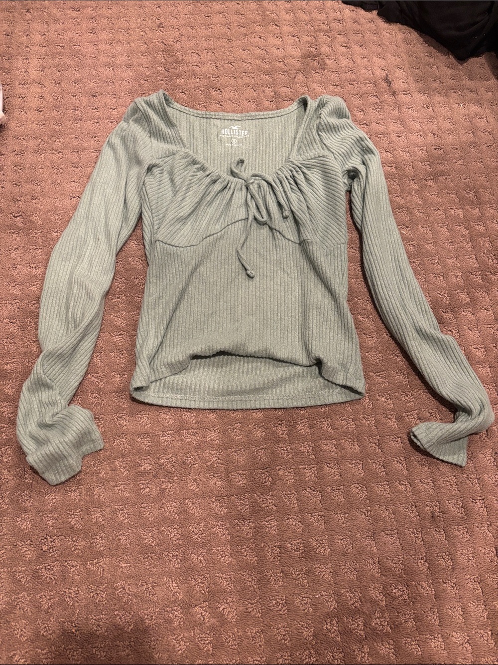 Hollister Sage Ribbed Tie-Front Long Sleeve Top - Women's
